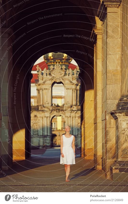 #A# Golden Gate Art Adventure Esthetic Zwinger Dresden Sunrise Girl Woman Young woman crown gate To go for a walk City trip Walking Culture Colour photo