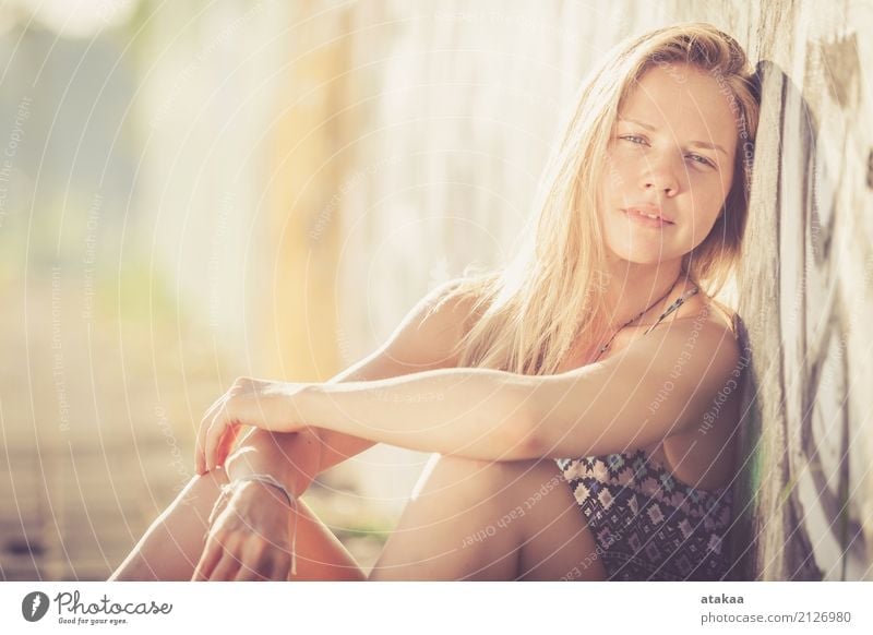 portrait of a beautiful blonde girl Lifestyle Elegant Style Joy Happy Beautiful Hair and hairstyles Face Relaxation Summer Sun Human being Woman Adults Nature