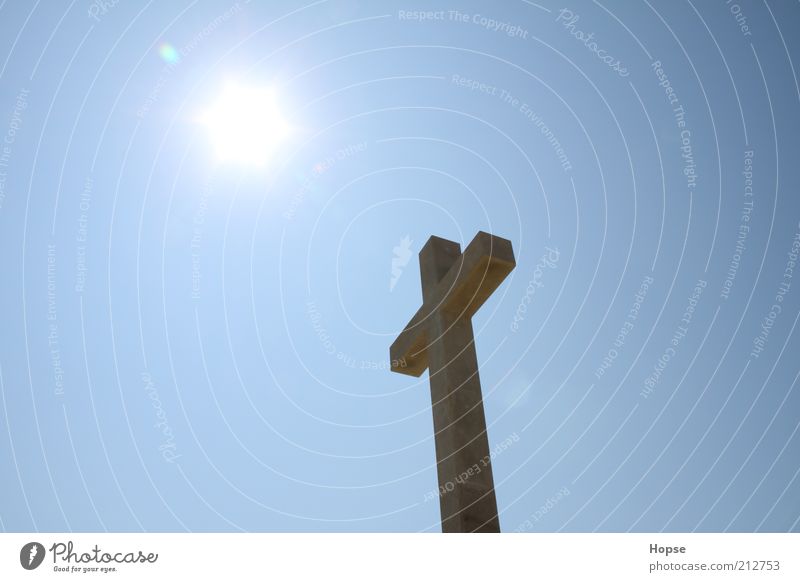 Cross in the midday sun Monument Crucifix Moody Belief Trust Colour photo Exterior shot Copy Space left Copy Space right Copy Space top Day Light Sunlight