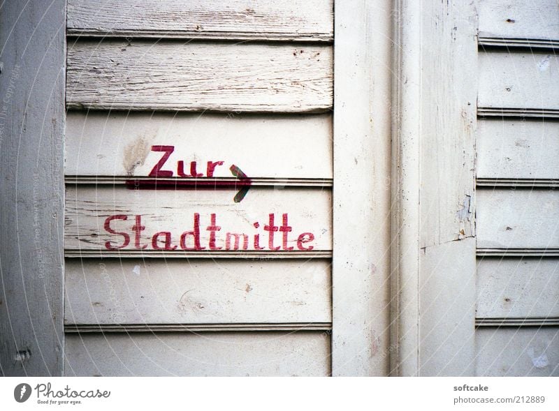 Zur Stadtmitte Vacation & Travel Tourism Trip Sightseeing City trip Small Town Window Door Wood Sign Old Original Red White Authentic Design Colour photo