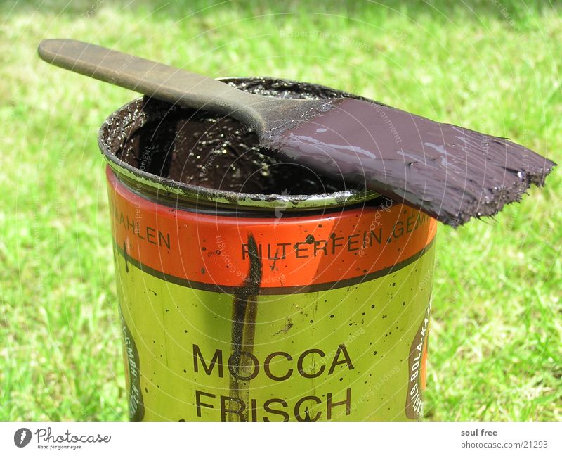 Mocca Fresh...? Colour pot Spray can Tin Paintbrush Painting (action, work) Brown Coffee tin Craft (trade) GDR