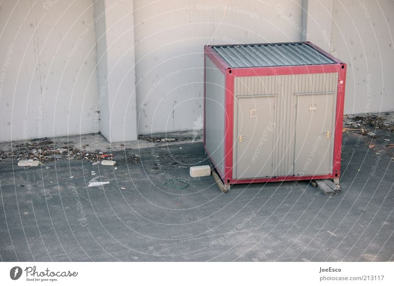 [PC user meeting FFM] #5 Construction site Small Toilet Container Colour photo Subdued colour Exterior shot Deserted Copy Space left Day Copy Space bottom