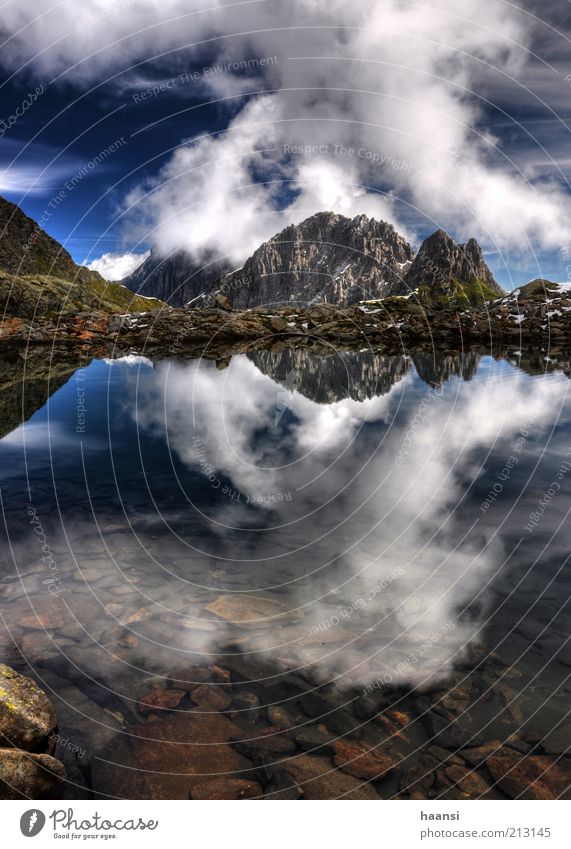 Mirror, mirror... Environment Nature Landscape Air Water Sky Clouds Summer Weather Bad weather Storm Wind Gale Moss Rock Alps Mountain Peak Snowcapped peak