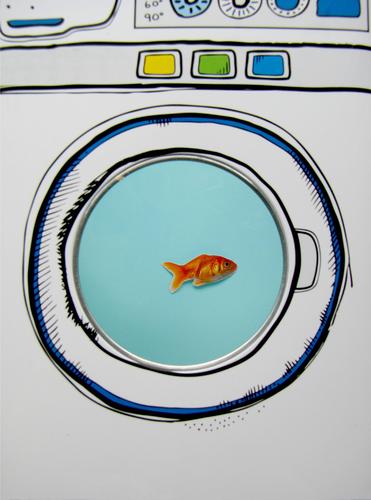 It's about to start! Animal Fish Goldfish 1 Washer Blue White Bizarre Whimsical Survive Keeping of animals Aquarium Porthole spin cycle gentle cycle