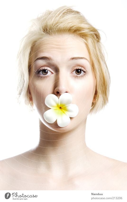 Say it through the flower Beautiful Skin Face Human being Feminine Young woman Youth (Young adults) 1 18 - 30 years Adults Blonde Brash Happiness Fresh Thin