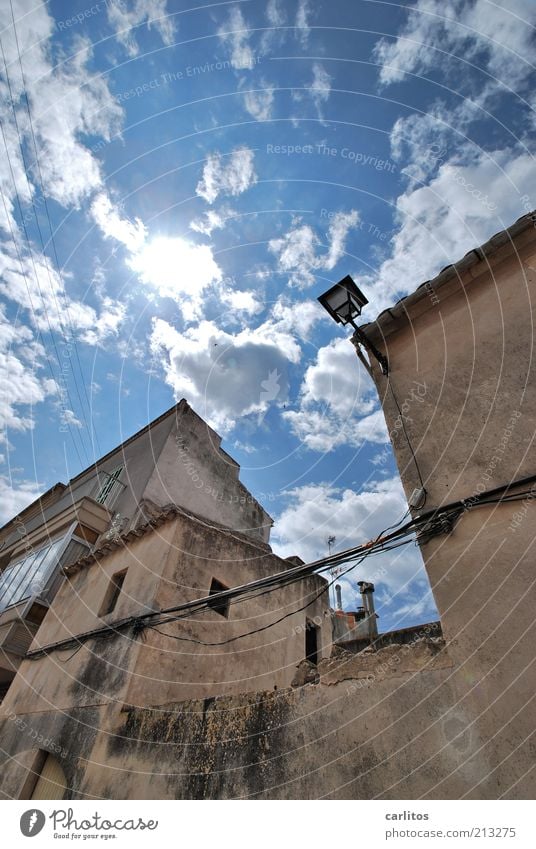 Everything crooked and crooked Sky Clouds Sun Summer Beautiful weather Small Town Old town House (Residential Structure) Wall (barrier) Wall (building) Facade