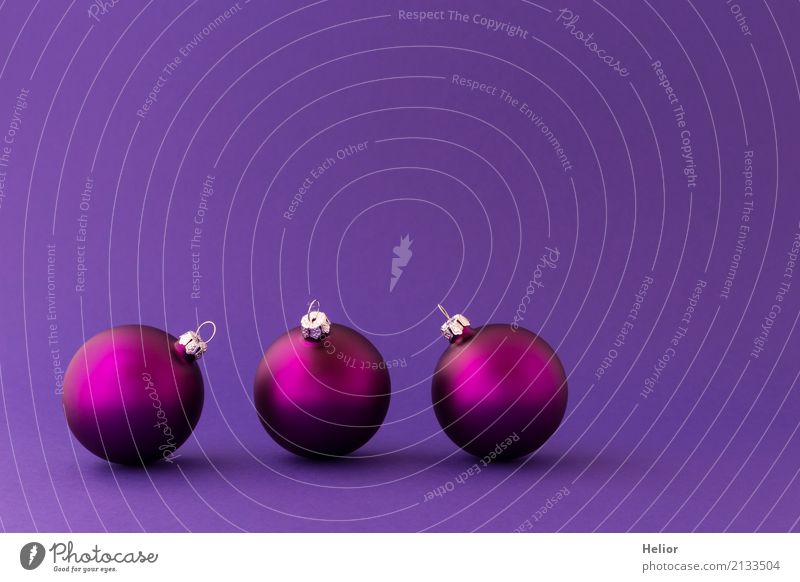Three purple Christmas tree balls on purple background Design Joy Feasts & Celebrations Christmas & Advent Glass Sign Ornament Sphere Simple Beautiful Round