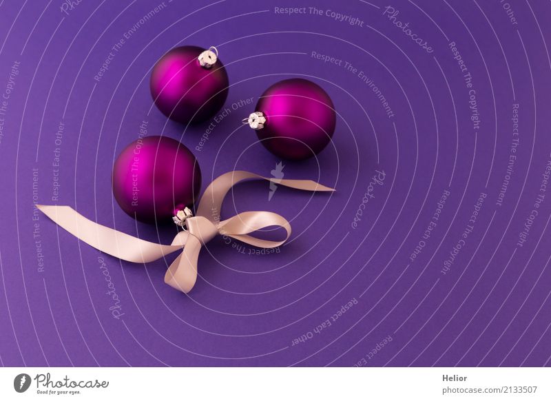 Violet Christmas balls on purple background Design Joy Christmas & Advent Glass Ornament Sphere String Bow Simple Glittering Round Beautiful Silver Emotions