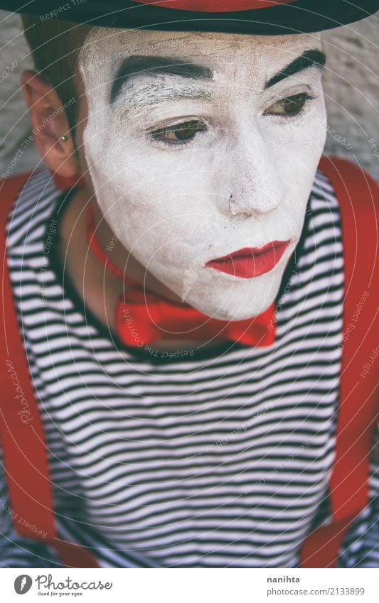 Young man wearing a clown costume Style Design Make-up Lipstick Feasts & Celebrations Carnival Hallowe'en Human being Masculine Youth (Young adults) 1