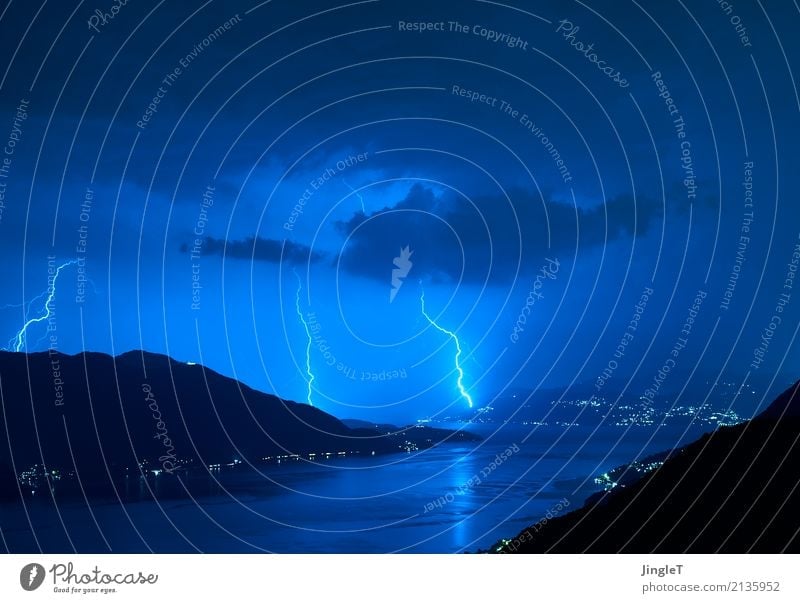contact exchange Environment Nature Landscape Elements Water Sky Clouds Storm clouds Weather Rain Thunder and lightning Lightning Mountain Lake Lago Maggiore