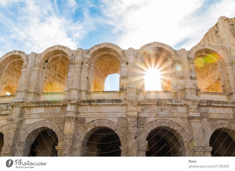Amphitheatre of Arles Colosseum Camargue Back-light Sunbeam Solar Power Summer Attraction Tourist Attraction France Southern France Dusk Sunset dazzling