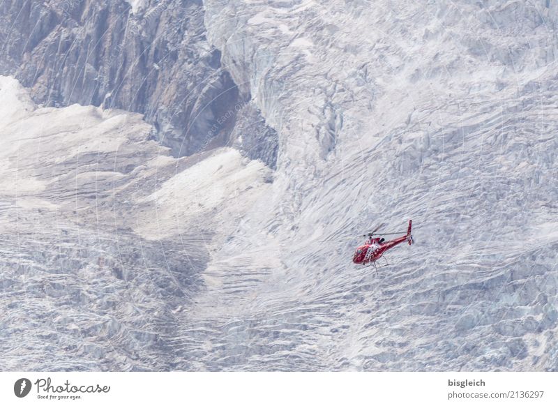 helicopters Alps Mountain Glacier Zermatt Switzerland Europe Helicopter Flying Gray Red White Bravery Help Hope Cold Colour photo Exterior shot Deserted