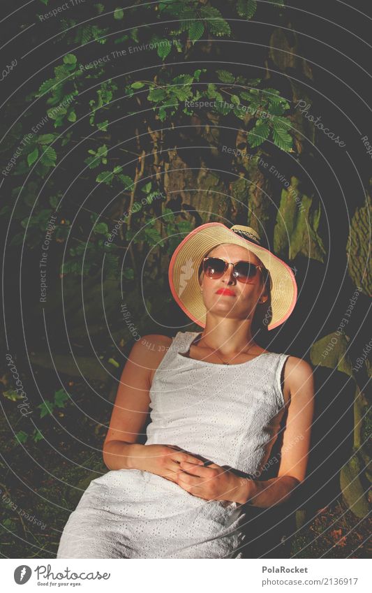 #A# Sun under a tree Fashion Clothing Esthetic Dress Hat Sunhat Sunglasses Woman Lie Break Restful Relaxation Tree Park Ajar Model Posture Colour photo