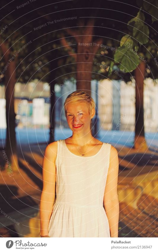 #A# Sunny Smile Art Esthetic Woman Laughter Smiling Dress Avenue Park Brühlsche Terrasse Colour photo Subdued colour Exterior shot Close-up Detail Experimental
