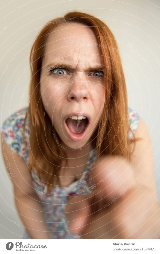 rage mode Human being Feminine Young woman Youth (Young adults) 1 18 - 30 years Adults Dress Red-haired Long-haired Touch To talk Communicate Scream Argument