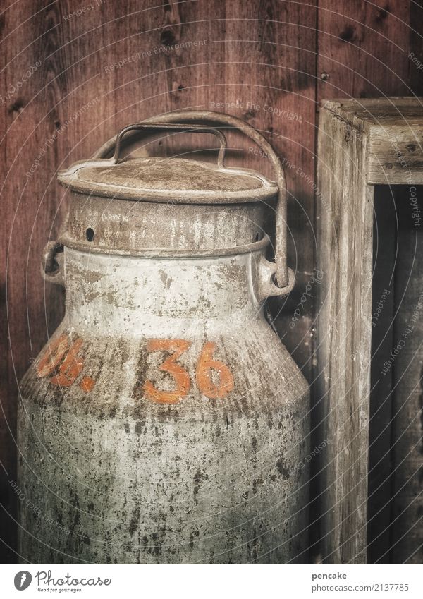 Broken | the milk price Dairy Products Retro Poverty Loneliness Sustainability Nostalgia Decline Past Transience Luxury Milk churn Farm Wooden wall Derelict