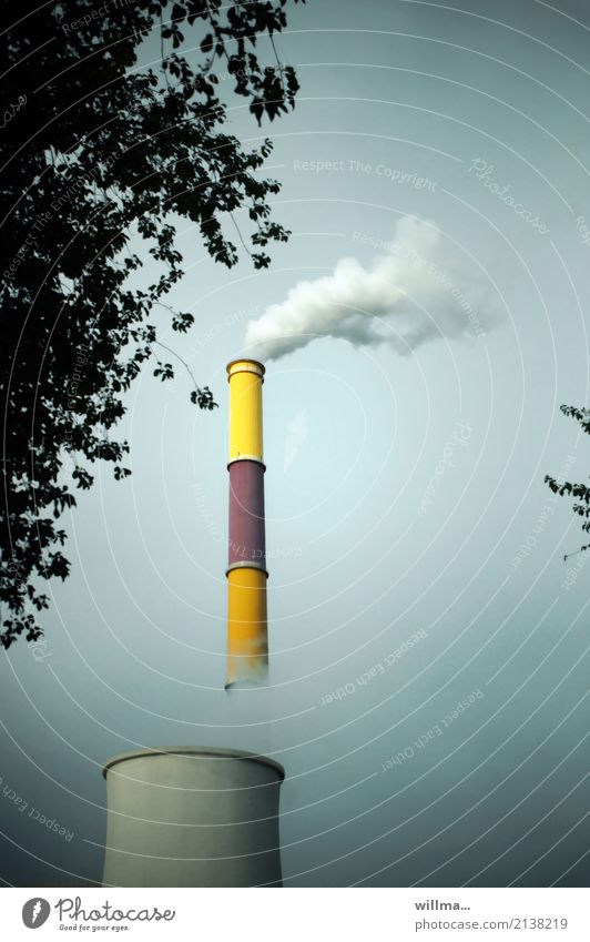 Smoking colorful chimney Chimney Smoke Energy industry Thermal power station cooling tower District heating system Electricity Chemnitz Steam Climate change