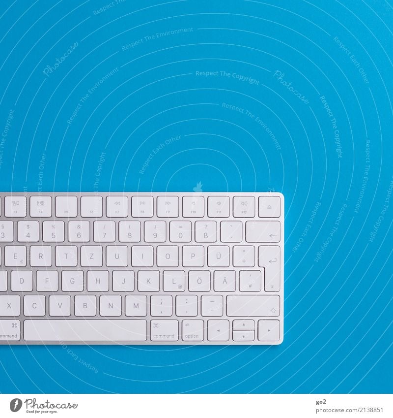 Keyboard on blue background Computer games School Study Academic studies Work and employment Profession Office work Workplace Media industry