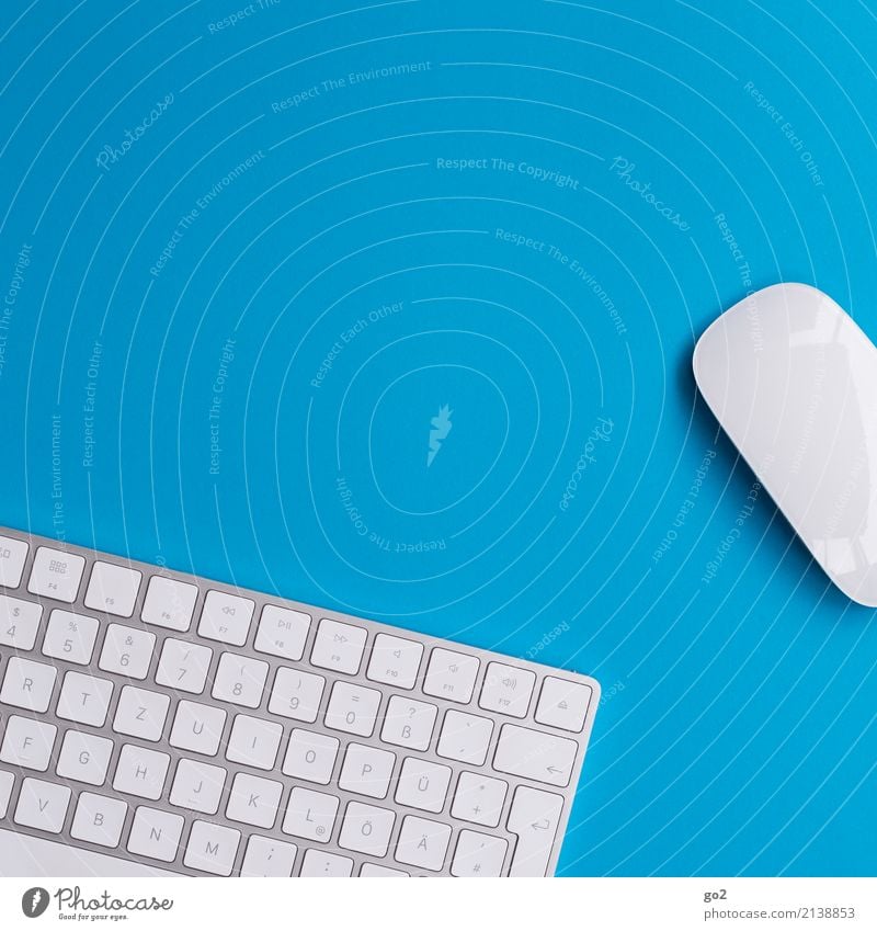 Keyboard and mouse on blue background School Academic studies Work and employment Profession Office work Workplace Media industry Advertising Industry Business