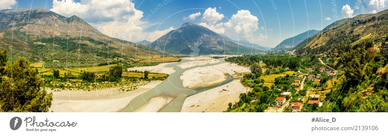 River valley landscape in Albania Vacation & Travel Summer Environment Nature Landscape Elements Earth Sand Water Sky Cloudless sky Drought Garden Meadow Field