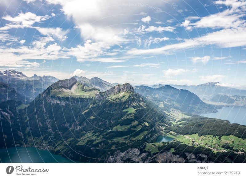 View from Fronalpstock CH Environment Nature Landscape Sky Summer Beautiful weather Alps Mountain Lake Natural Blue Green fronalpstock stoos Canton Schwyz