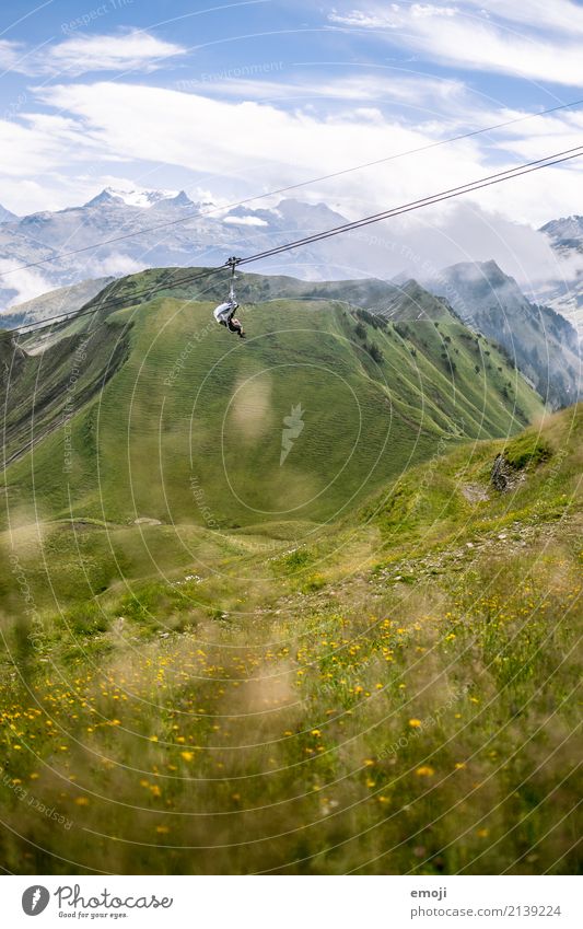 chairlift Environment Nature Landscape Plant Summer Beautiful weather Meadow Alps Mountain Natural Green Chair lift Switzerland Hiking Hiking trip Class outing