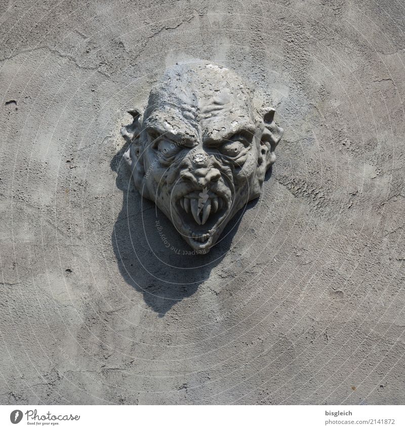 monster Head Teeth Sculpture Threat Gray Monster Dracula Colour photo Exterior shot Copy Space bottom Day