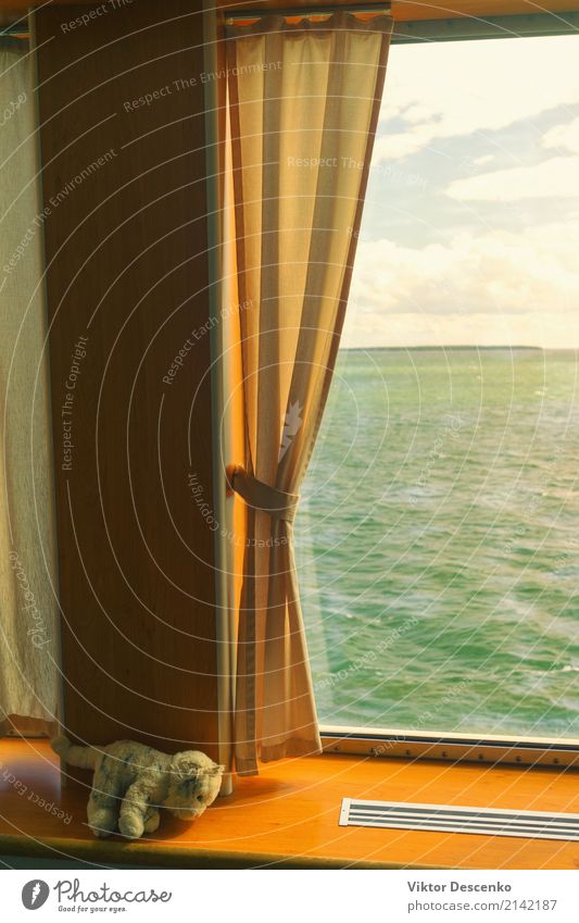 Window with a curtain on a ferry Design Beautiful Vacation & Travel Tourism Trip Summer Ocean Island Child Family & Relations Nature Landscape Sky Baltic Sea