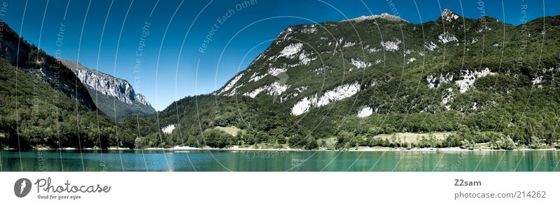 Lago di Tenno Environment Nature Landscape Cloudless sky Summer Plant Tree Mountain Lake Relaxation Vacation & Travel Illuminate Esthetic Far-off places