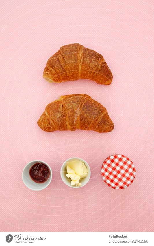 #AS# Breakfast Art Esthetic Kitsch Trade Breakfast table Morning break Croissant Jam Butter Pink Delicious Unhealthy Colour photo Multicoloured Interior shot