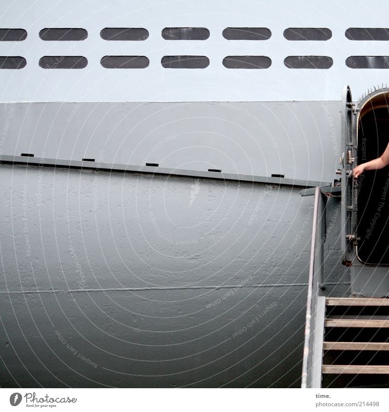 [KI09.1] - Can opener Watercraft Navy Gray Stairs Hand Door Undo Hatch Metal Metalware Tin Exterior shot Tourism Hull Submarine Exhibition walkable Iron Kiel