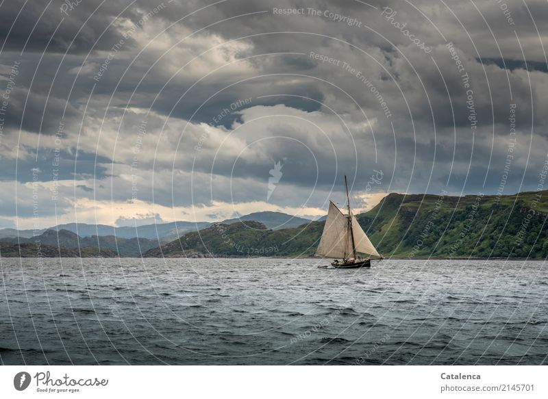 Firth of Lorne, sailboat, cloud formations Summer Ocean Waves Sailing Sailing trip Sailboat Nature Water Sky Clouds Bad weather Mountain coast Atlantic Ocean