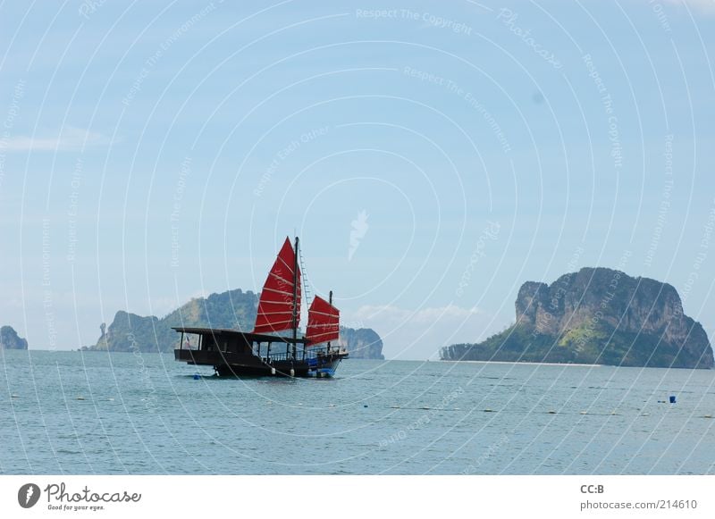 Romanticism at Railay Beach in the south of Thailand Landscape Water Horizon Waves Ocean Island Boating trip Sailing ship Junk Relaxation Vacation & Travel