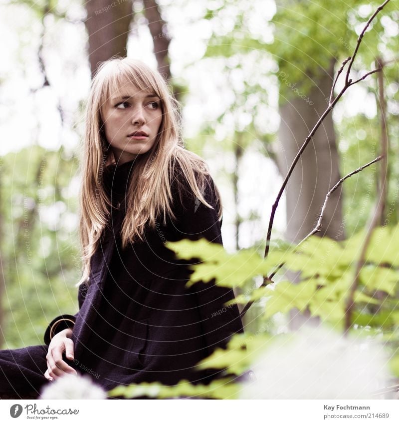 ...and another girl in the woods..01 Human being Feminine Young woman Youth (Young adults) 18 - 30 years Adults Nature Tree Forest Coat Blonde Long-haired