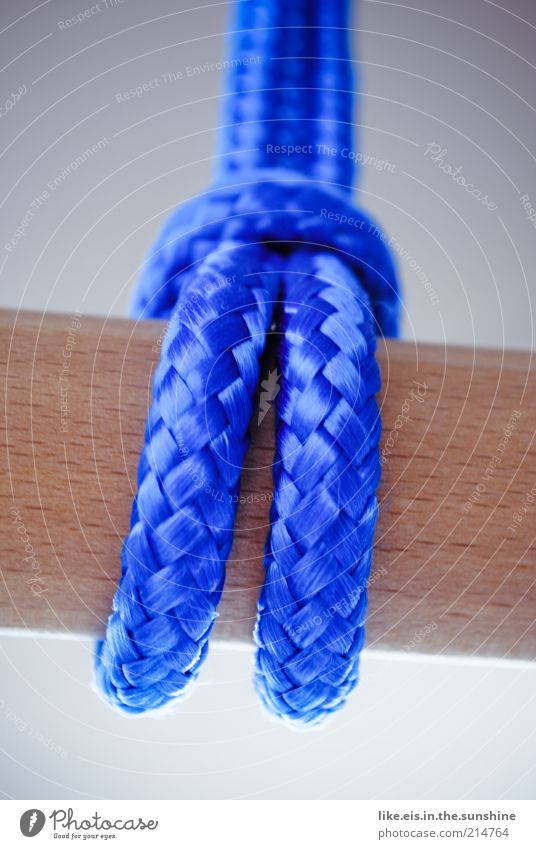 By a silken thread... Wood Firm Rope String Loop Stick Rod Wooden pole Blue Strong Plaited Safety Colour photo Exterior shot Close-up Detail