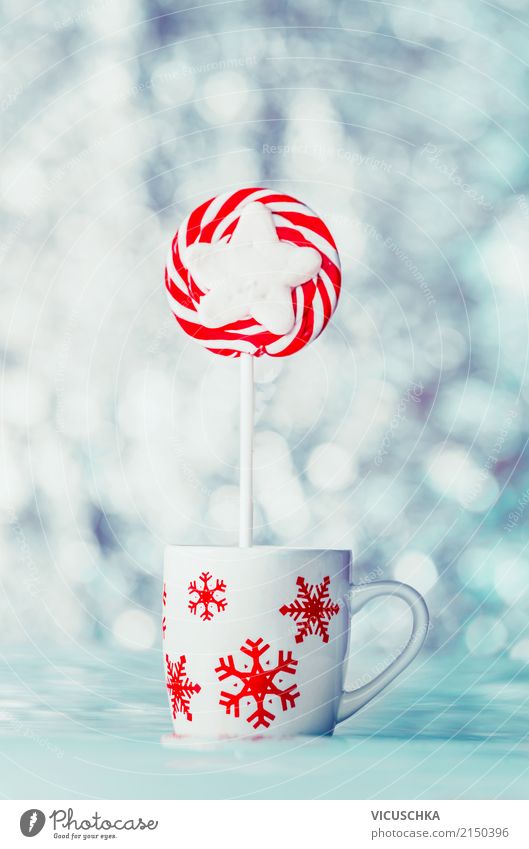 Christmas candy in the cup with snowflakes Dessert Candy Nutrition Banquet Beverage Hot drink Hot Chocolate Coffee Tea Mulled wine Cup Style Design Winter