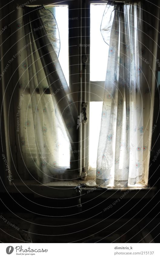 ragged curtains Kitchen Ruin Building Architecture Window Old Dirty Dark Bright Loneliness Time Sink Curtain Ragged Drape light Decay abandoned house interior