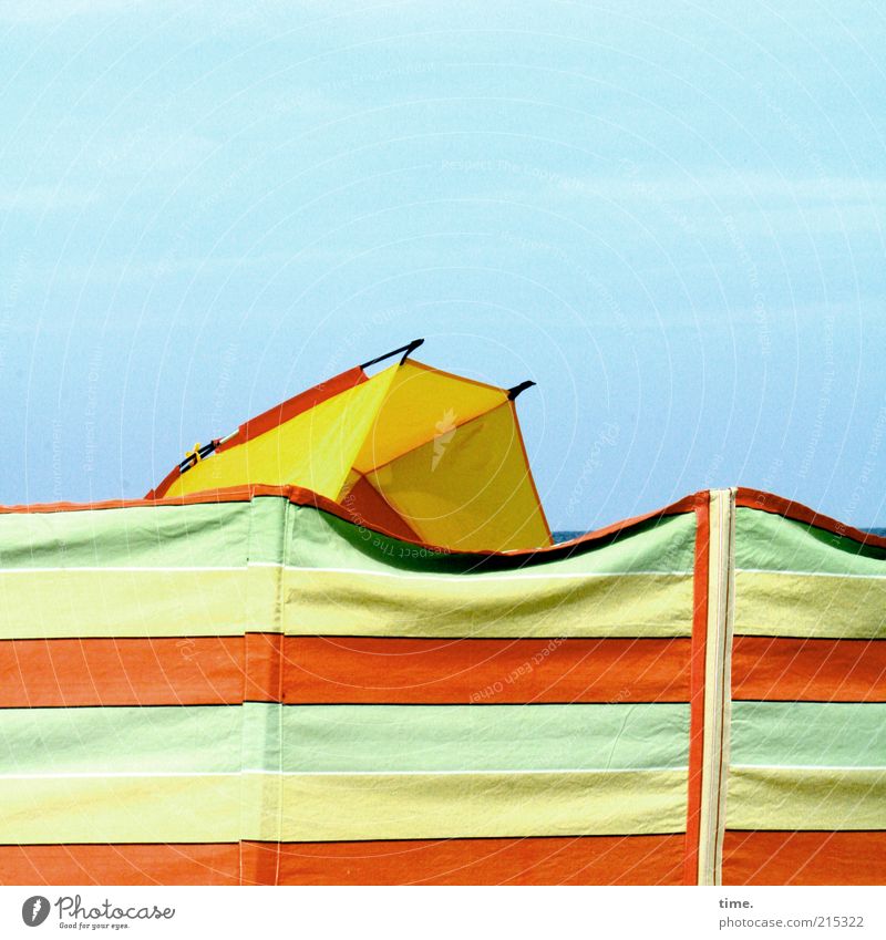 restricted area Multicoloured Exterior shot Sky Screening Textiles beach shell Weather protection Vacation & Travel Stripe Parallel Safety Protection Withdraw