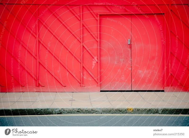 red door Door Discover Bans Hiding place Construction site Barrier Red Wooden wall Colour photo Exterior shot Deserted Copy Space left Copy Space bottom