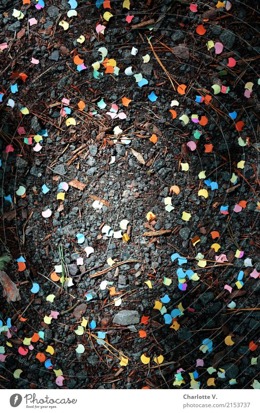 The party's over Joy Party Feasts & Celebrations Carnival Paper Confetti Stone Point Lie Illuminate Blue Multicoloured Yellow Pink Red Black Turquoise Moody