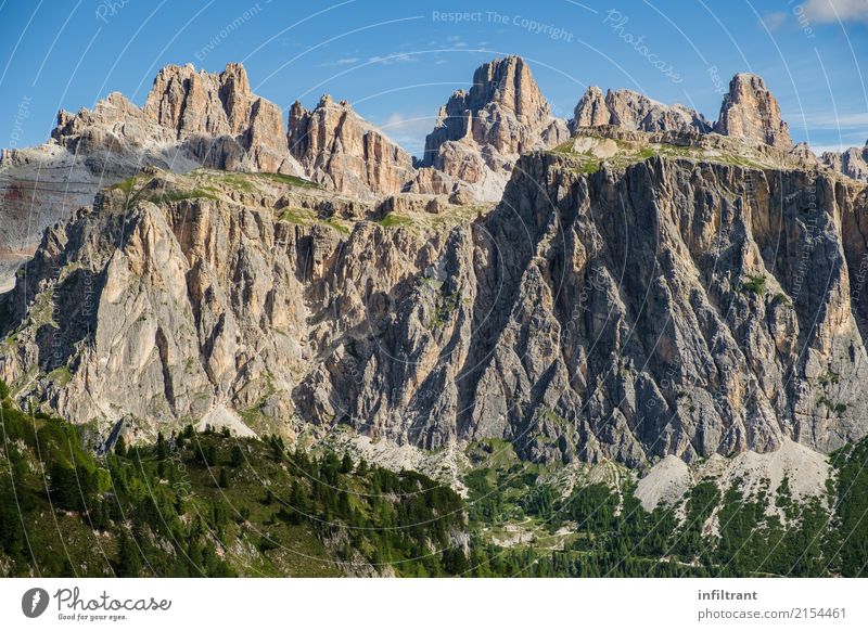 in the Dolomites Vacation & Travel Summer Mountain Hiking Landscape Sky Forest Rock Alps Peak Italy Lanes & trails Natural Blue Gray Green Calm Humble