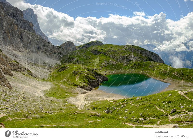Dolomites, Lago Coldai Vacation & Travel Far-off places Freedom Summer Mountain Hiking Nature Landscape Water Hill Lake Lago di Coldai Esthetic Wild Blue Gray