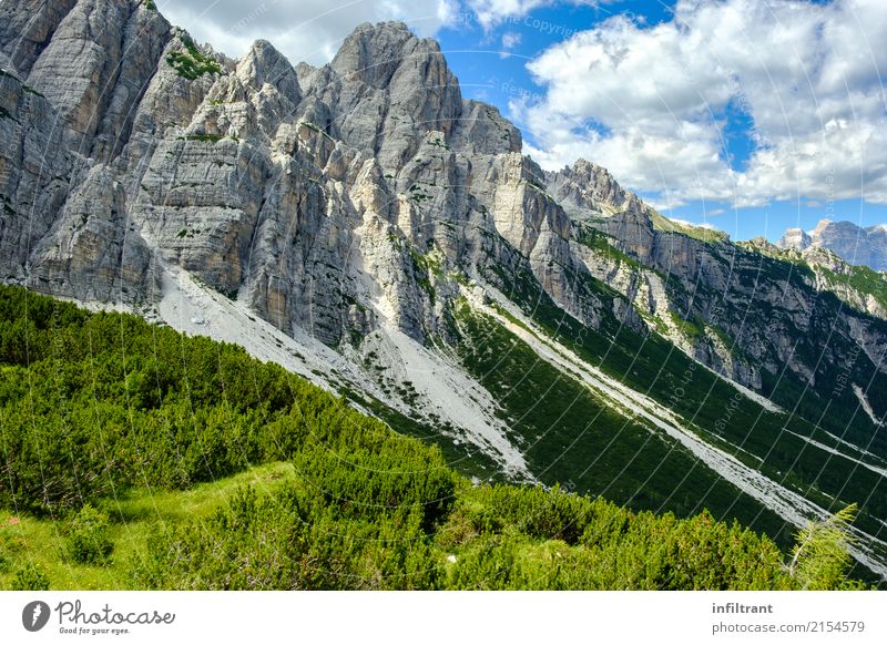 Mountain slope in the Dolomites Adventure Far-off places Hiking Environment Nature Landscape Rock Alps Esthetic Gigantic Tall Natural Wild Blue Gray Green Power