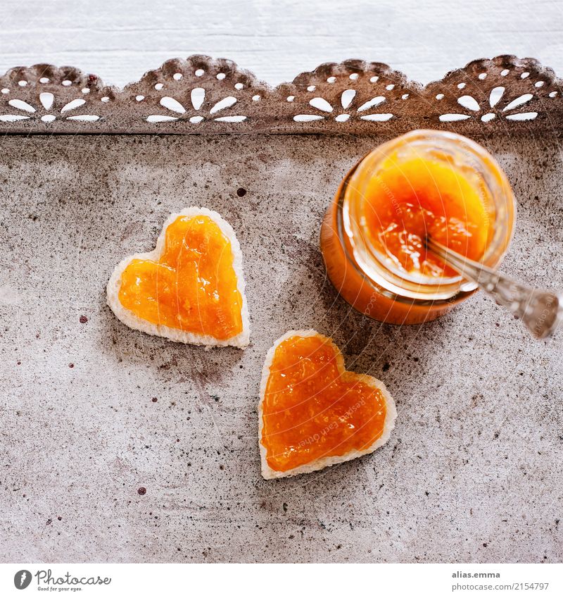 Brunch.Time <3 Jam Apricot Heart-shaped Sincere Breakfast Toast Glass Invitation Love Infatuation Fruit Nutrition Self-made Summer Rustic Healthy Eating Dish