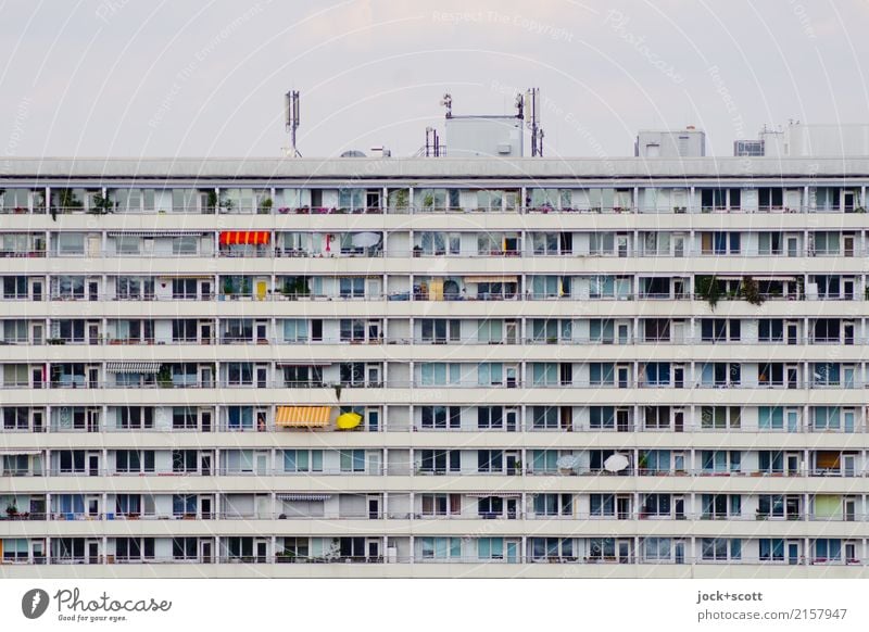 Beautiful living meets record Style Summer Downtown Berlin Prefab construction Facade Stripe Authentic Hideous Retro Gloomy Gray Symmetry GDR Building