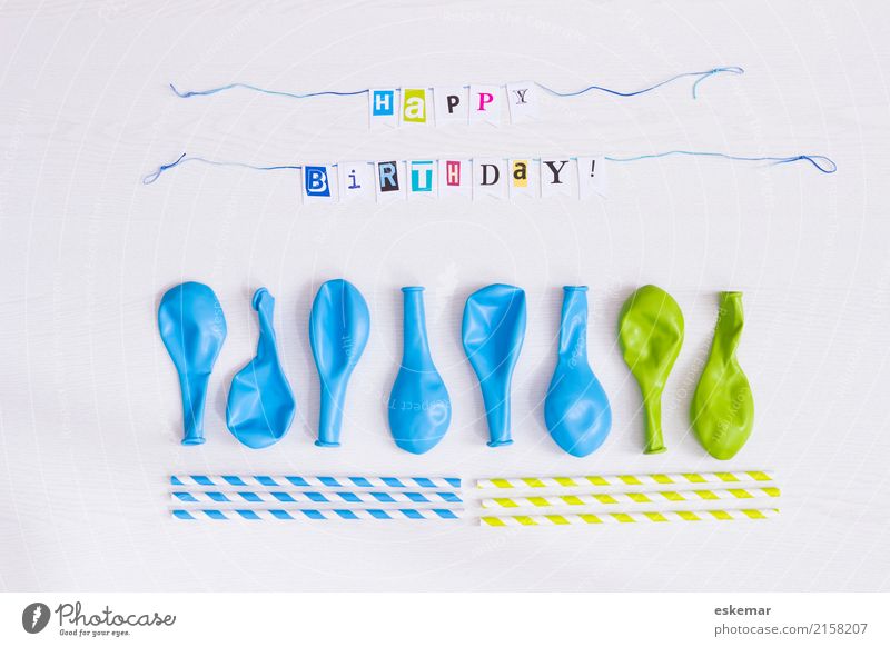 Happy Birthday Feasts & Celebrations Decoration Balloon Straw Sign Characters Flag Paper chain Esthetic Friendliness Happiness Fresh Hip & trendy Modern Blue