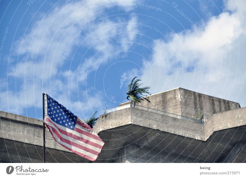 Guantanamo USA Military building Balcony Roof terrace Landmark Flag Politics and state American Flag Palm tree Colour photo Exterior shot Building Facade