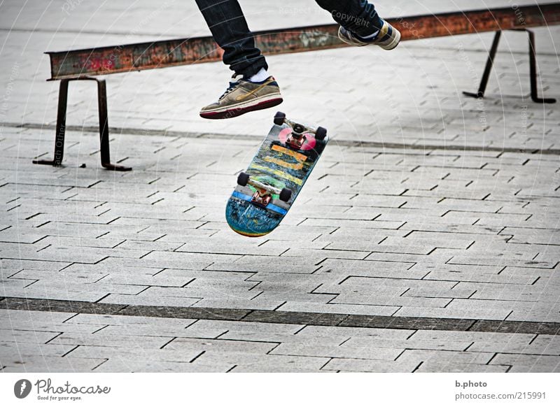 in the air Sports Skateboard Skateboarding Human being Youth (Young adults) Legs Feet 1 Places Playing Jump Exceptional Athletic Multicoloured Gray Joy Freedom