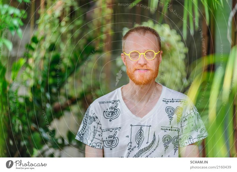 Yoga teacher portrait. Red hair man with a red beard. Eyes closed Joy Relaxation Meditation Garden Masculine Man Adults Head 1 45 - 60 years Red-haired