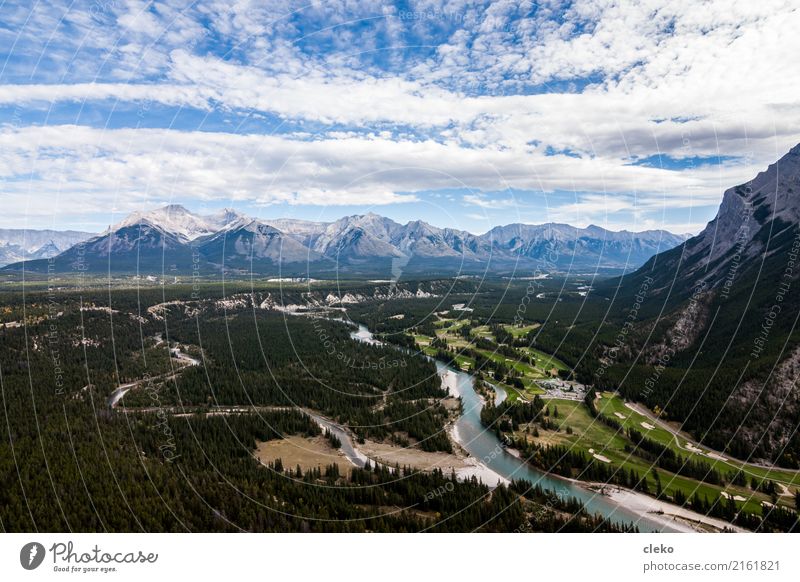 Banff National Park Nature Landscape Earth Sand Air Water Sky Clouds Horizon Summer Weather Beautiful weather Mountain Peak River bank Vacation & Travel